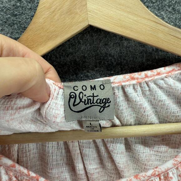 Como Vintage Blouse Women L Large Pink Geometric Long Sleeve Tasseled Rayon - Picture 3 of 7